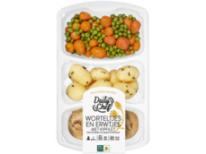 Wortelen en Erwten met kipfilet en krieltjes