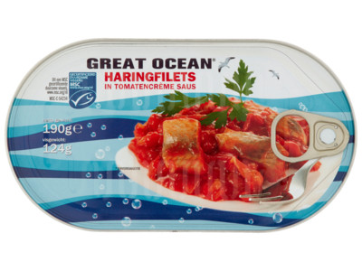 Haringfilets in tomatencreme saus product foto